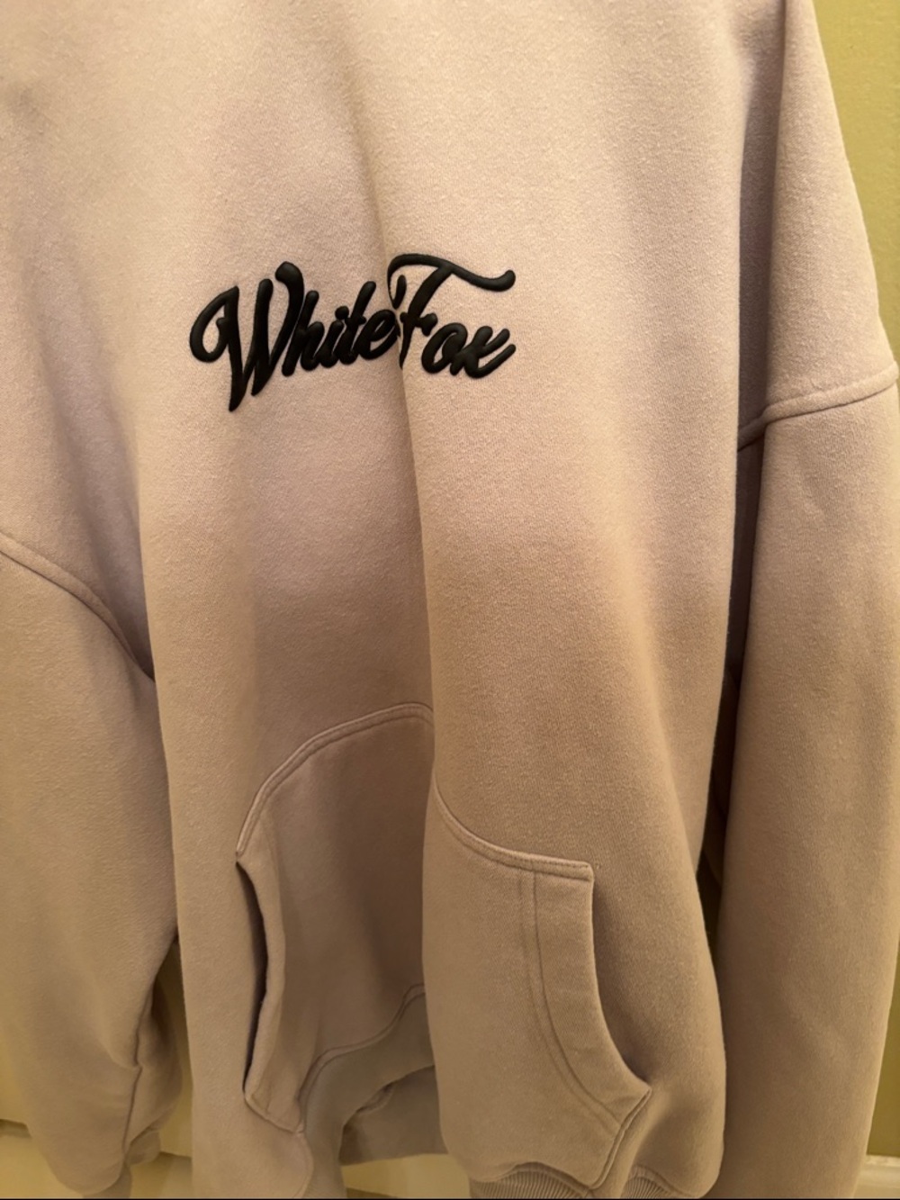 White Fox Boutique Light Beige Script Logo Hoodie, Will Fit XS- MEDIUM